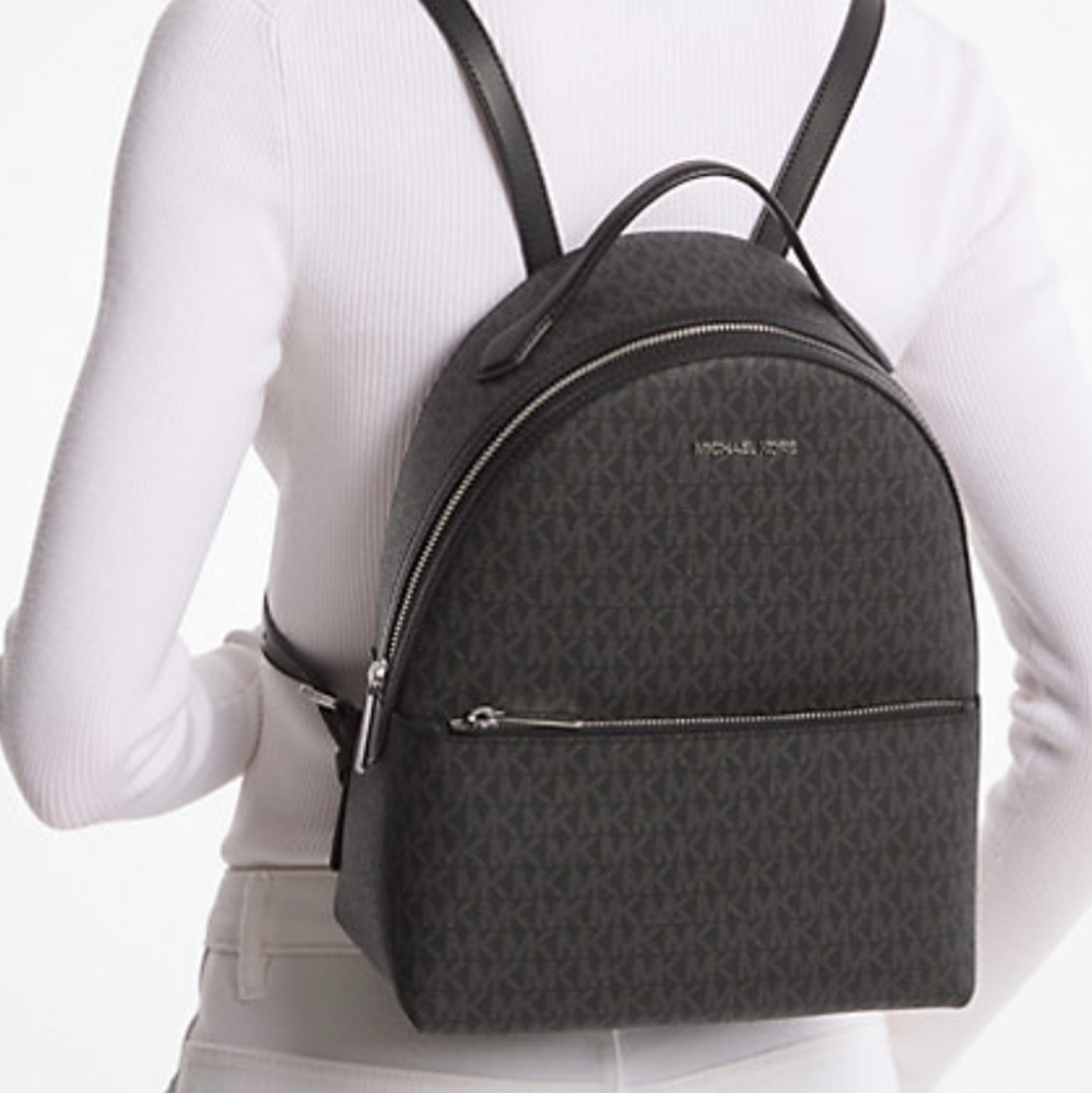 Michael Kors Black Sheila Medium Monogrammed Signature Backpack